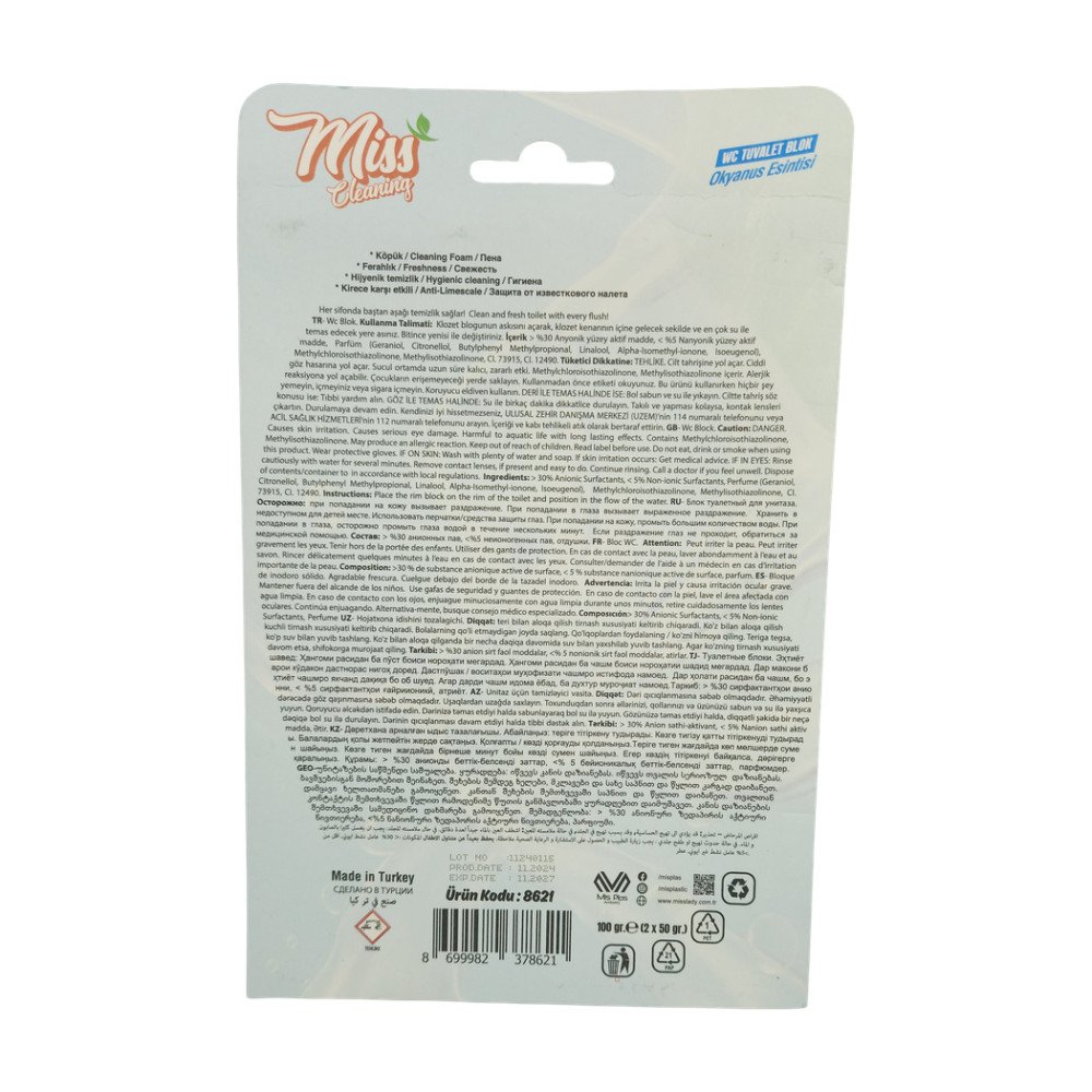 Miss Cleaning Wc Tuvalet Blok 4 Etki 2X50Gr - Okyonus Esintisi Miss Cleaning Wc Tuvalet Blok 4 Etki 2X50Gr - Okyonus Esintisi