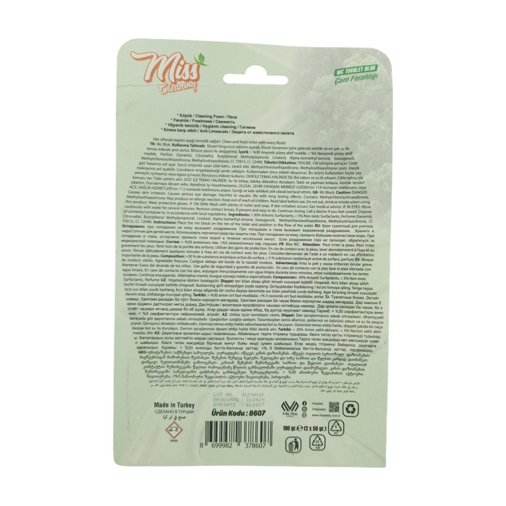 Miss Cleaning Wc Tuvalet Blok 4 Etki 2X50Gr - Çam Ferahlığı Miss Cleaning Wc Tuvalet Blok 4 Etki 2X50Gr - Çam Ferahlığı
