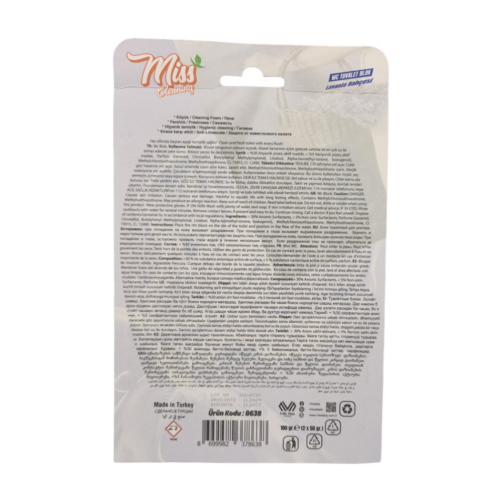 Miss Cleaning Wc Tuvalet Blok 4 Etki 2X50Gr - Lavanta Bahçesi Miss Cleaning Wc Tuvalet Blok 4 Etki 2X50Gr - Lavanta Bahçesi