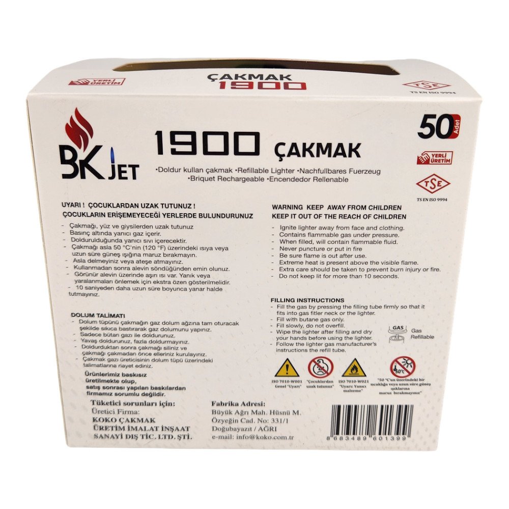 BK Jet Rüzgarlı Çakmak Renkli 1900 x 50 Adet