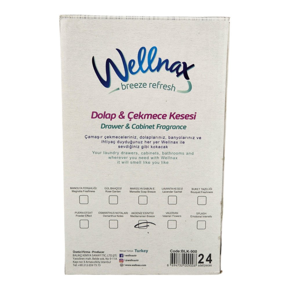 Wellnax Breeze Refresh Dolap & Çekmece Kokusu 21gr Akdeniz Esintisi x 24 Paket