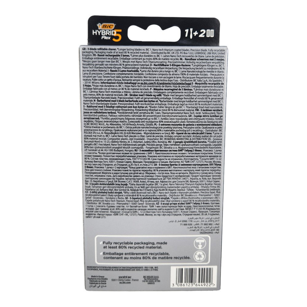BIC Hybrid Flex 5 Bıçaklı Tıraş Makinesi ve 2 Yedek Bıçak
