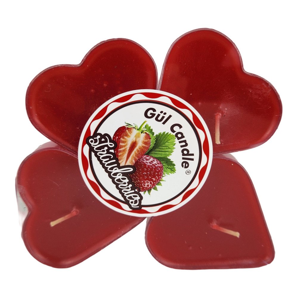 Gül Candle Kalp Şekilli Çilek Kokulu Mum 4'lü Paket