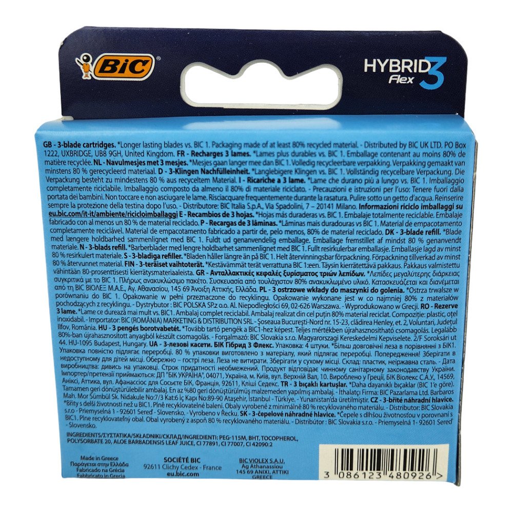 BIC Hybrid 3 Flex 3 Bıçaklı Yedek Tıraş Bıçağı Kartuşları 4'lü