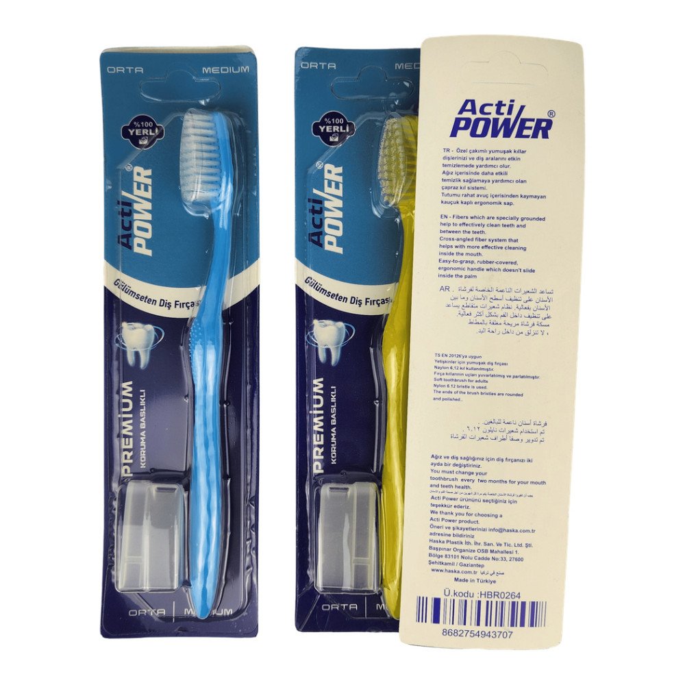 Acti Power Premium Orta Diş Fırçası Kapaklı 12 Adet