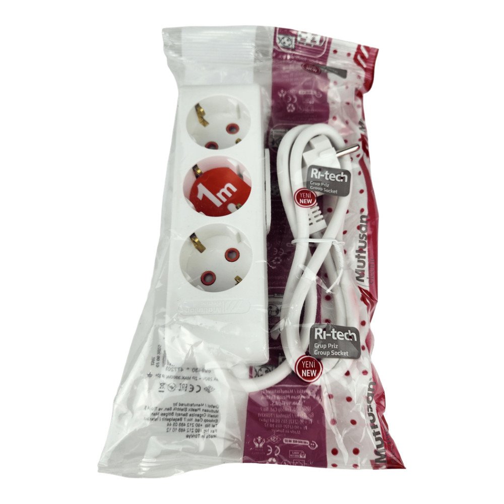 Mutlusan Ri Tech Topraklı 3’lü Grup Priz 1 Metre