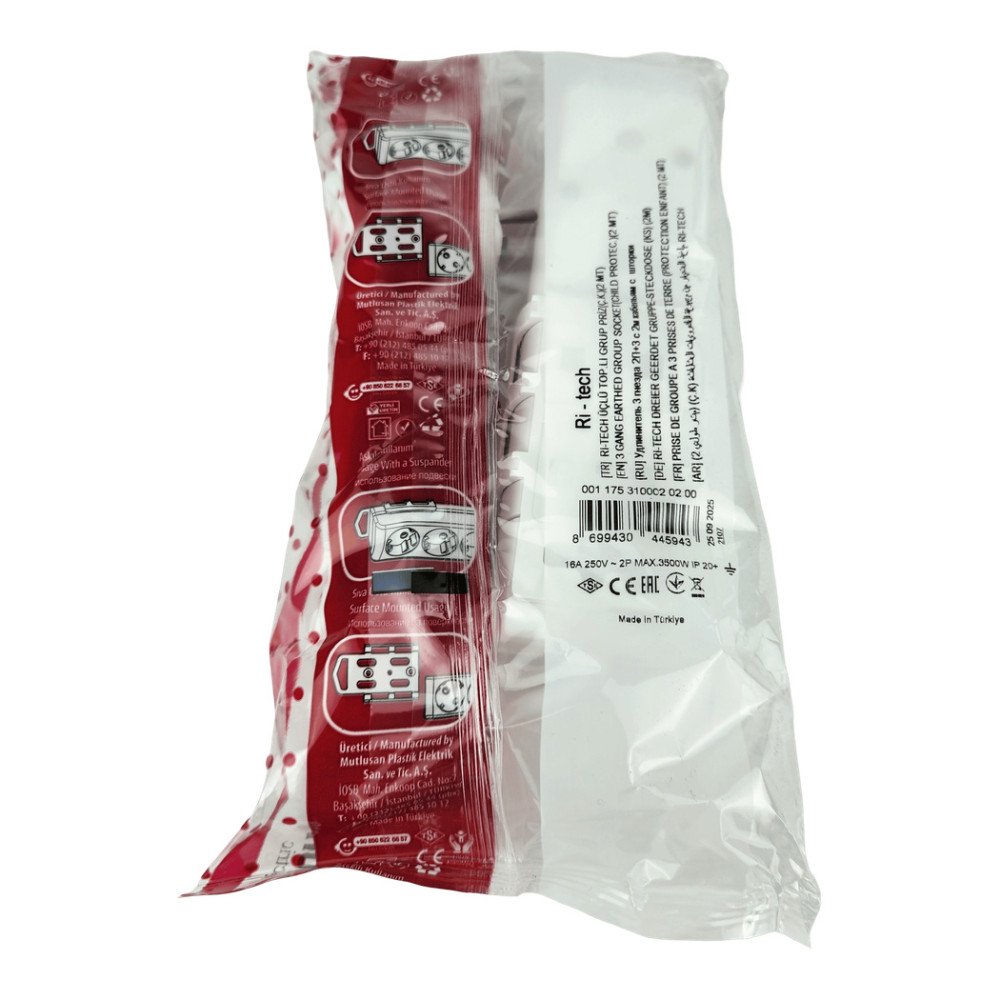 Mutlusan Ri Tech Topraklı 3’lü Grup Priz 2 Metre