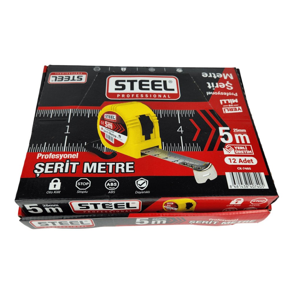 STEEL Şerit Metre 5 Metre x 25mm x 12 Adet STANDLI CK-7405