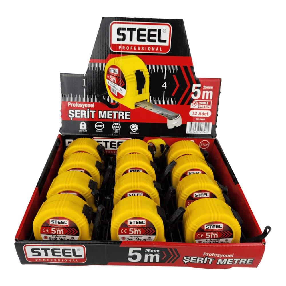 STEEL Şerit Metre 5 Metre x 25mm x 12 Adet STANDLI CK-7405