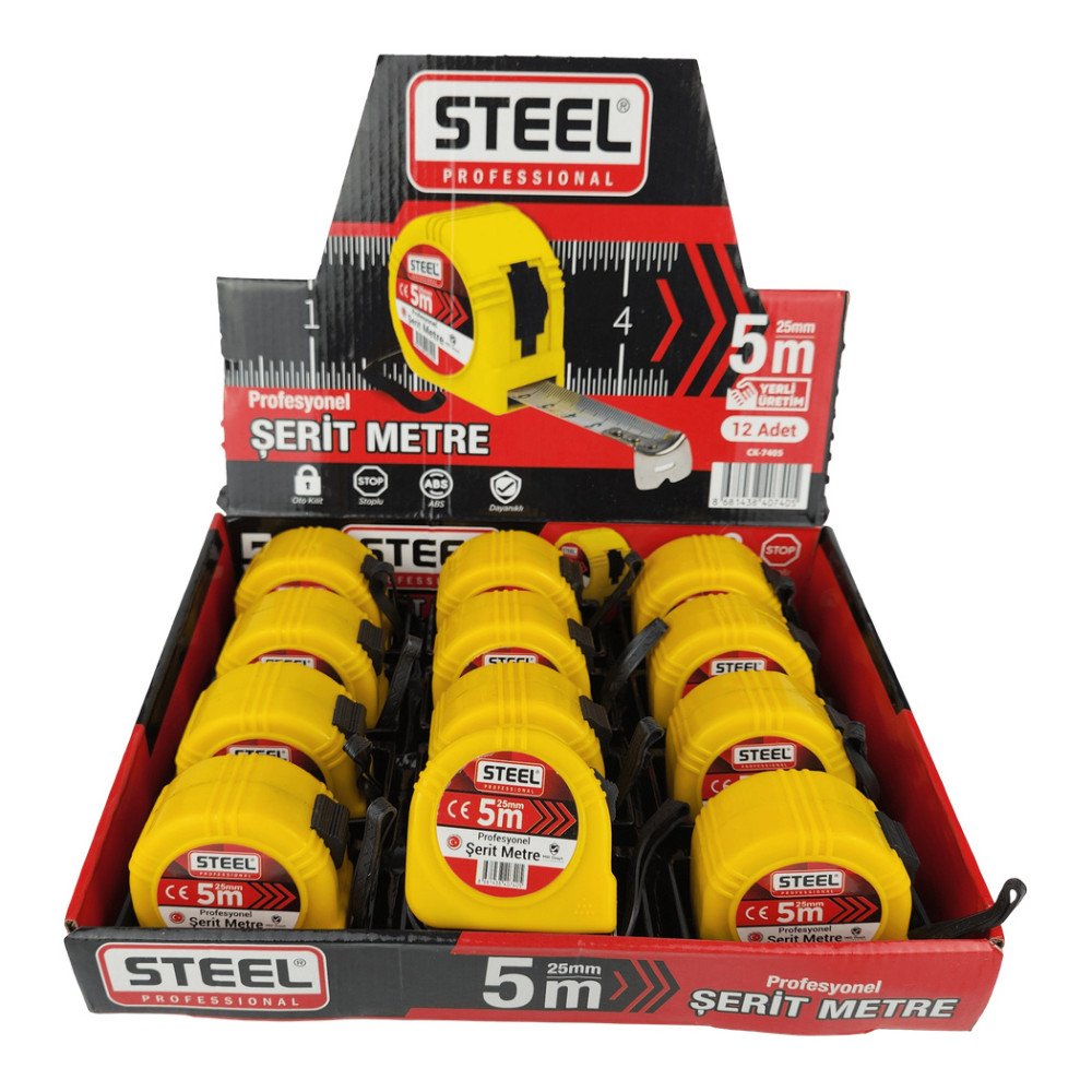STEEL Şerit Metre 5 Metre x 25mm x 12 Adet STANDLI CK-7405