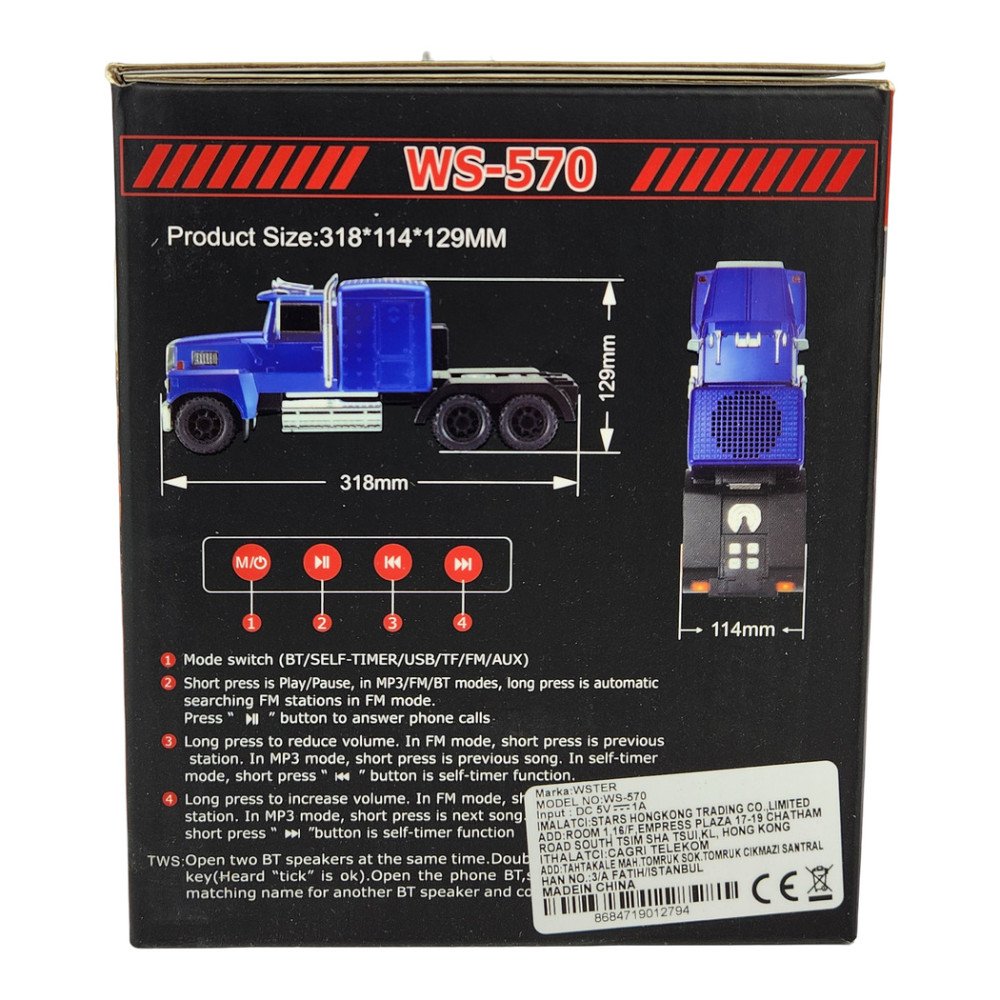 Wster Kamyon Figürlü Kablosuz Hoparlör 15W Ws-570