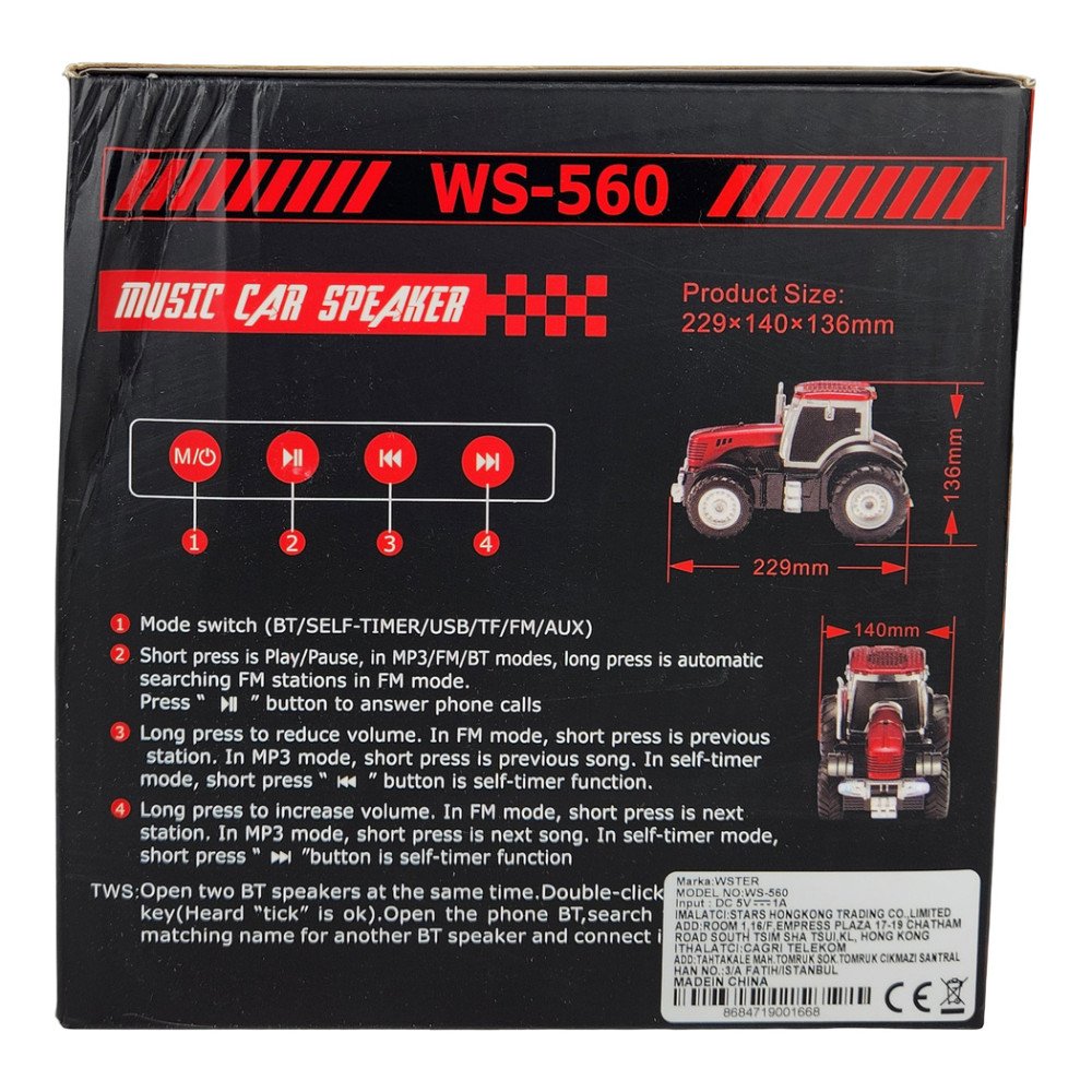 Wster Traktör Figürlü Kablosuz Hoparlör 12W Ws-560