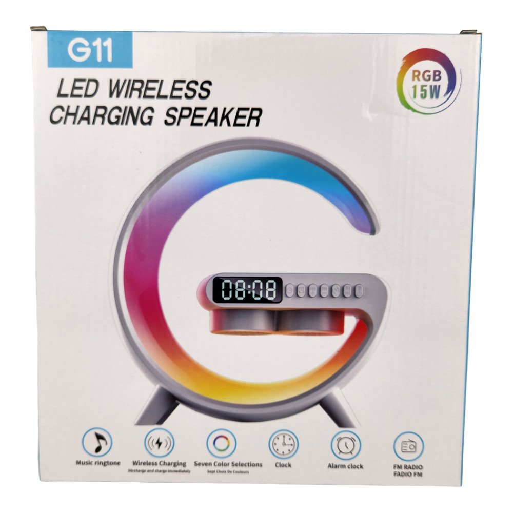 G11 Kablosuz Hoparlör Şarj İstasyonlu Işıklı Saat - Rgb 15W