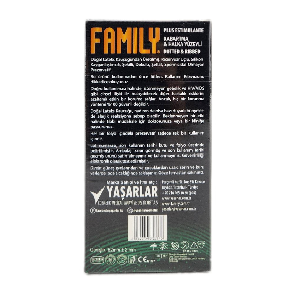 Family Plus PrezervatifKabartma & Halka Yüzeyli Kayganlaştırıcılı (12’li) x 12 Paket Family Plus PrezervatifKabartma & Halka Yüzeyli Kayganlaştırıcılı (12’li) x 12 Paket