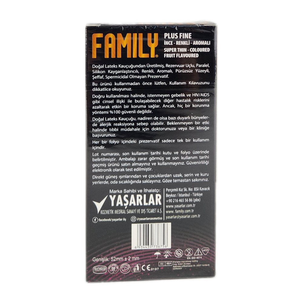 Family Plus PrezervatifFine İnce Renkli Aromalı (12’li) x 12 Paket Family Plus PrezervatifFine İnce Renkli Aromalı (12’li) x 12 Paket