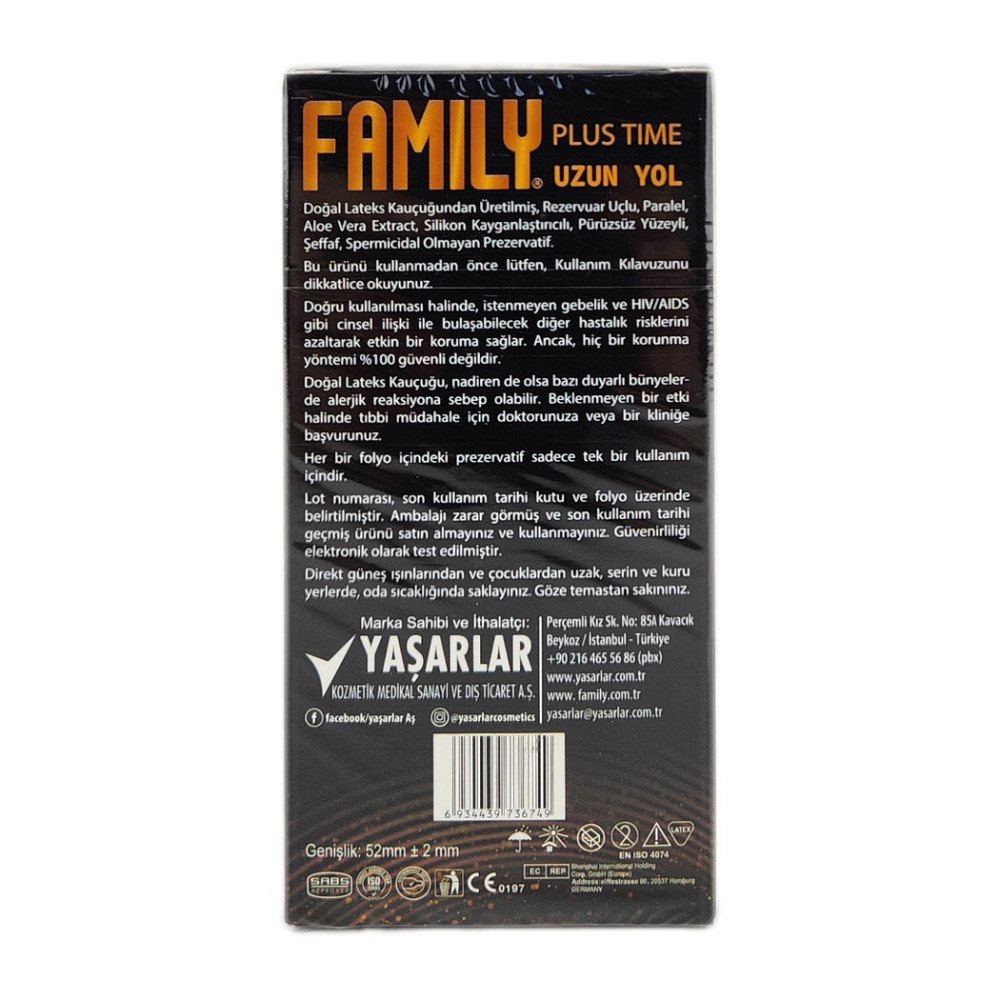 Family Plus PrezervatifTime Uzun Yol Aloe Veralı Kayganlaştırıcılı (12’li) x 12 Paket Family Plus PrezervatifTime Uzun Yol Aloe Veralı Kayganlaştırıcılı (12’li) x 12 Paket