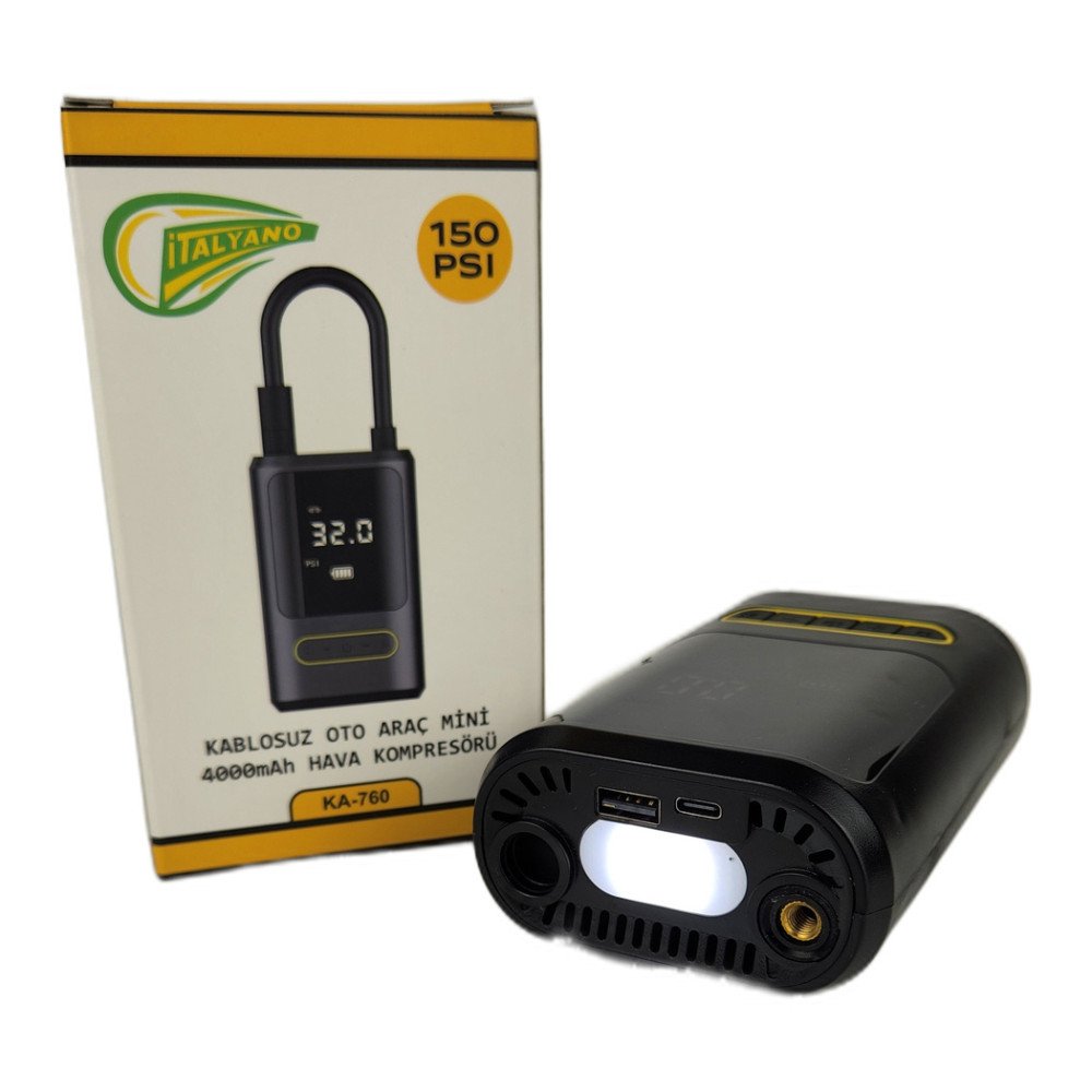 Kablosuz Oto Araç Kompresörü 4000 mAh 150 PSI KA-760 Kablosuz Oto Araç Kompresörü 4000 mAh 150 PSI KA-760