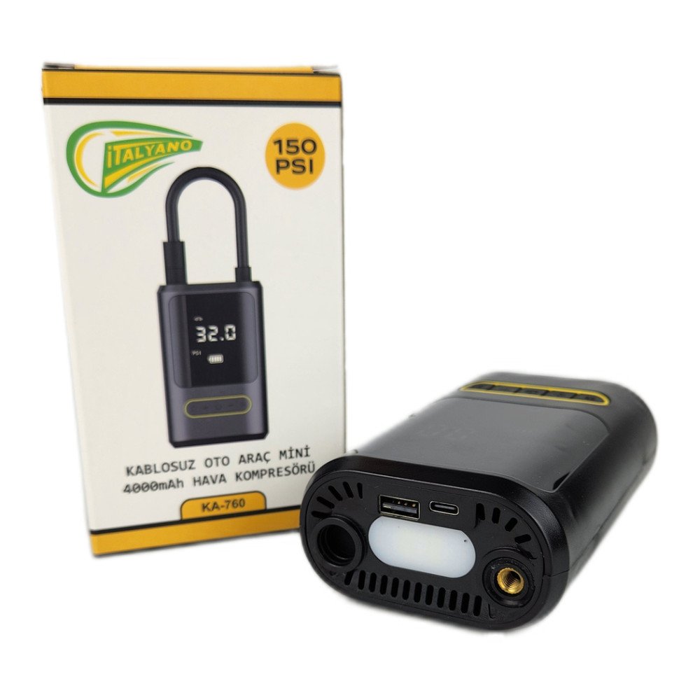 Kablosuz Oto Araç Kompresörü 4000 mAh 150 PSI KA-760 Kablosuz Oto Araç Kompresörü 4000 mAh 150 PSI KA-760