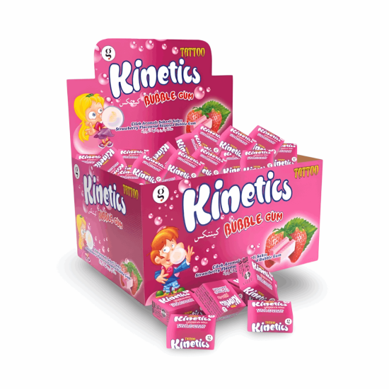 Kinetics Bubble Gum Tekli Sakız Dövmeli Çilek  Şekerli Sakız - 100 Adet