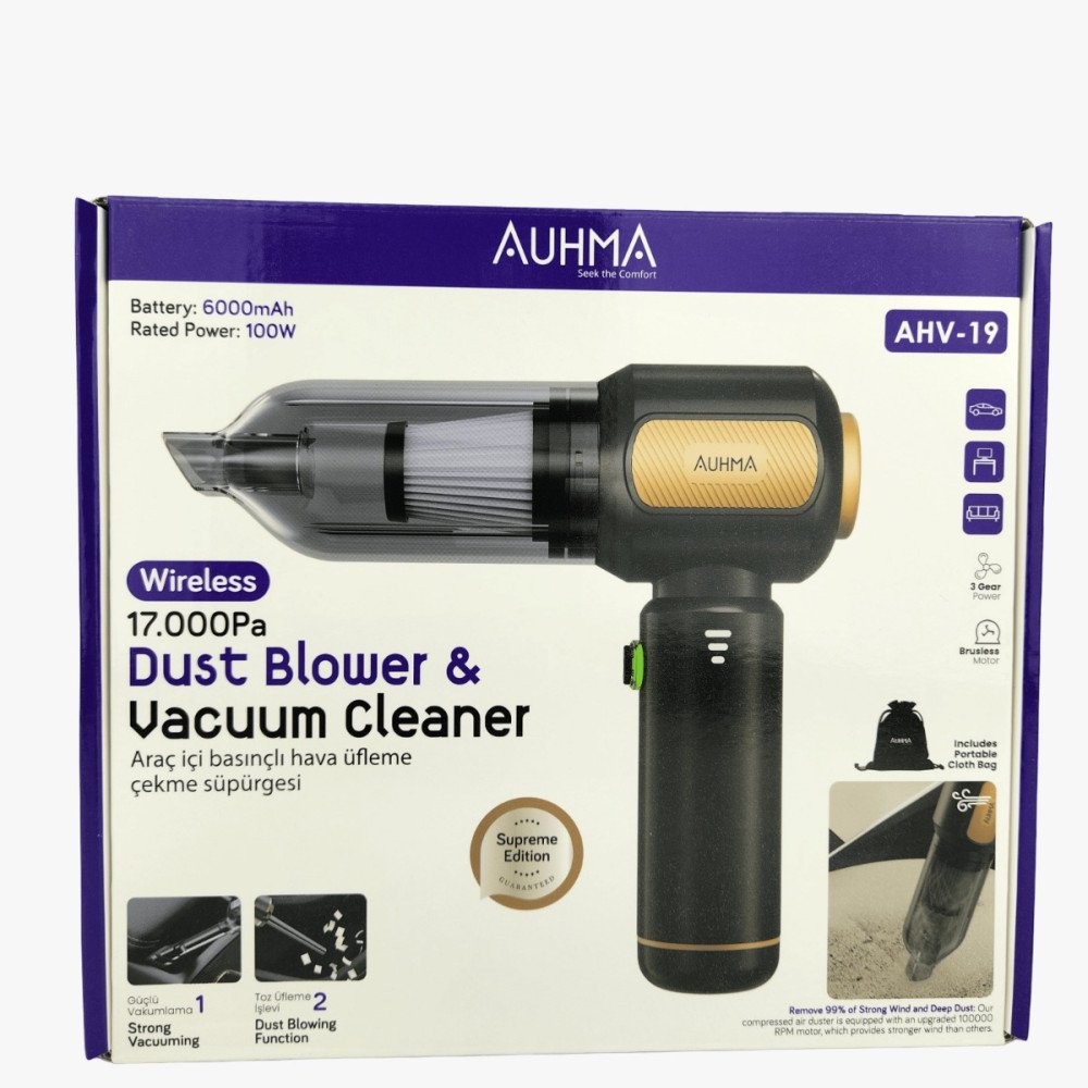 AUHMA EL SÜPÜRGESİ KABLOSUZ 17000Pa AHV-19 ÜFLEME/ÇEKME 6000mAh PİL