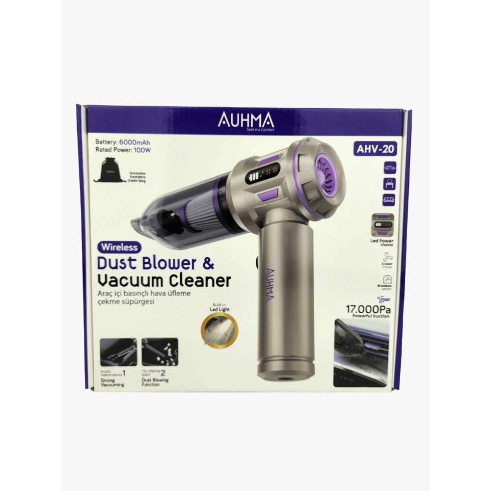 AUHMA EL SÜPÜRGESİ KABLOSUZ 17000Pa AHV-20 ÜFLEME/ÇEKME 6000mAh PİL