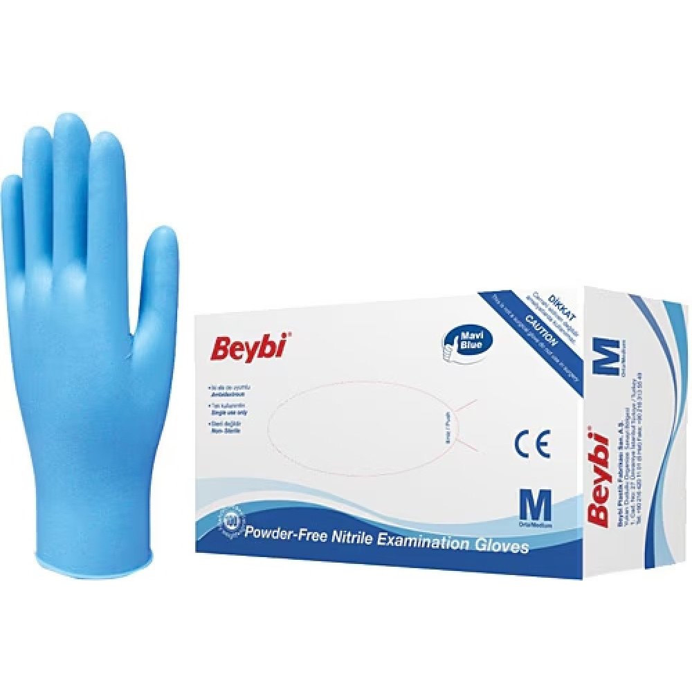 Beybi Pudrasız Nitril Muayene Eldiveni Mavi (M) Beybi Pudrasız Nitril Muayene Eldiveni Mavi (M)