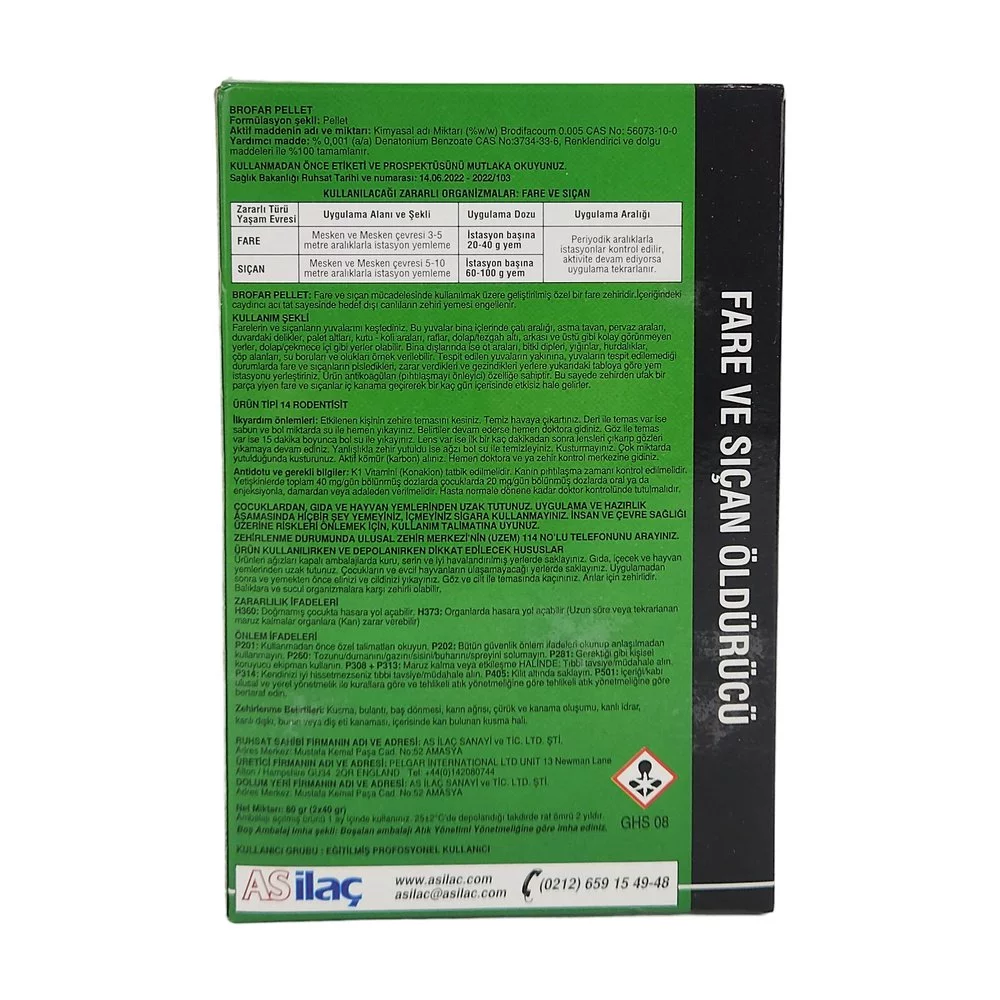 BROFAR Pellet Fare ve Sıçan Öldürücü 80 gr (2x40 gr)