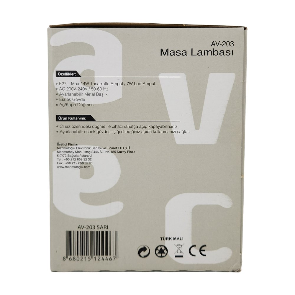 Avec AV-203 Sarı Masa Lambası