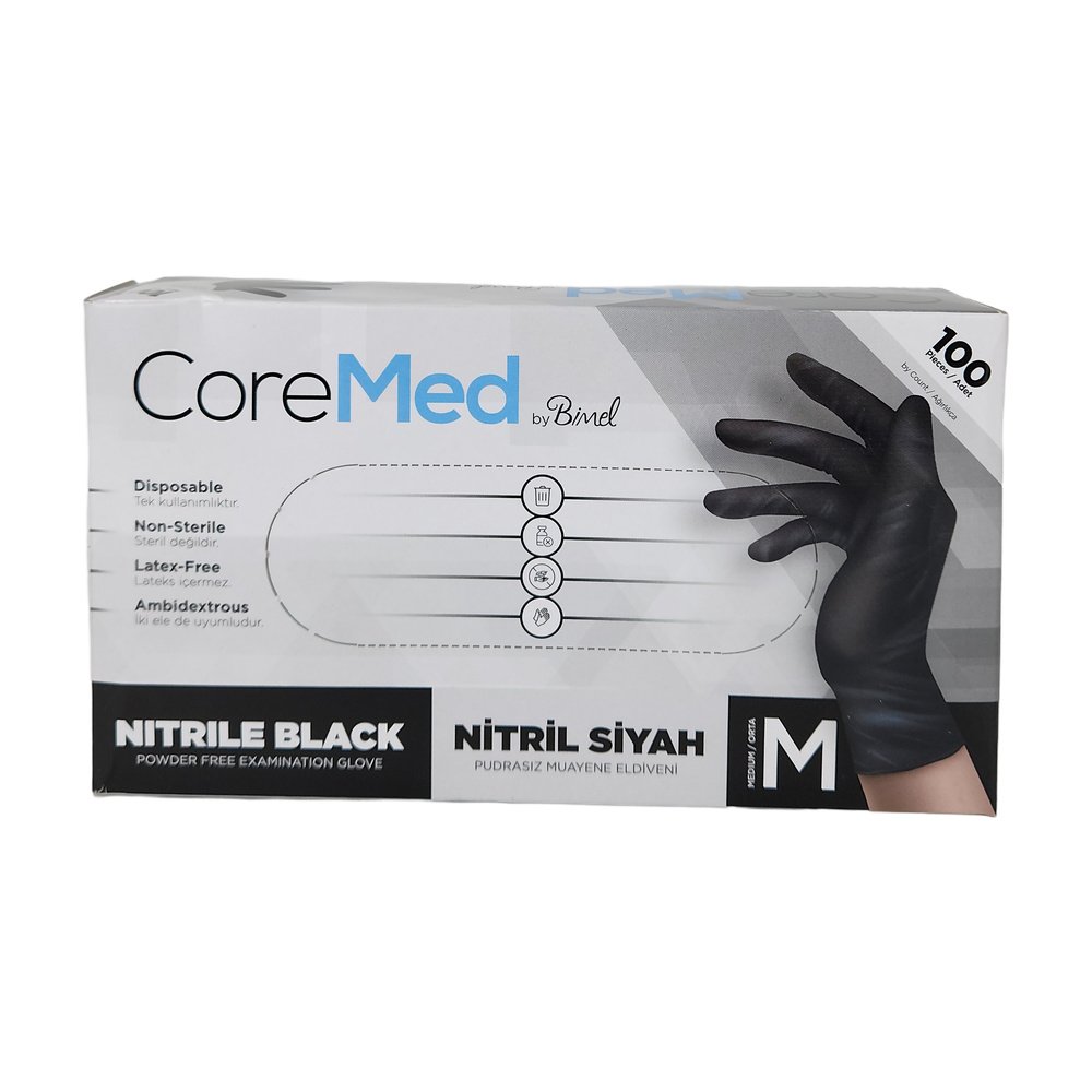 Bimel Nitril Pudrasız Muayene Eldiveni Siyah Medium 100 Adet Bimel Nitril Pudrasız Muayene Eldiveni Siyah Medium 100 Adet