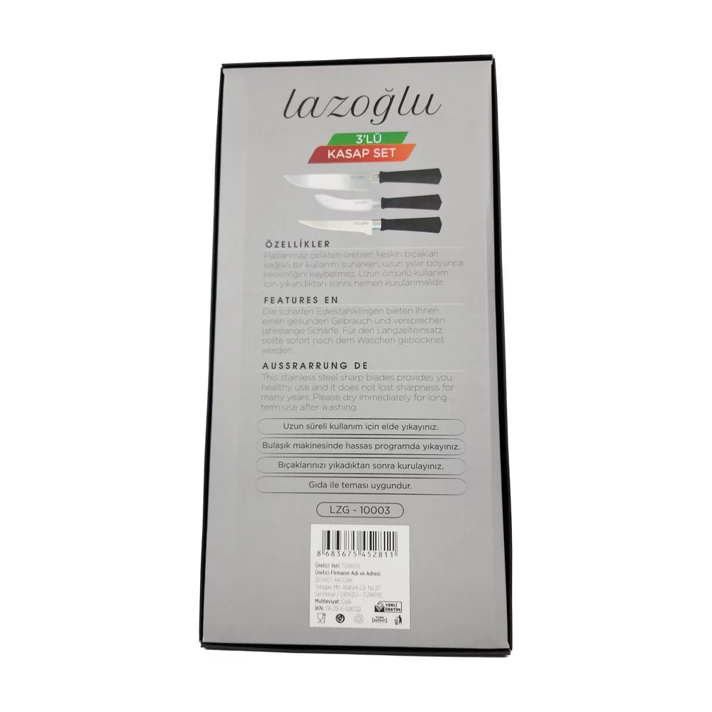 Lazoğlu Ergonomik 3Lü Set Bıçak Kutulu Lazoğlu Ergonomik 3Lü Set Bıçak Kutulu