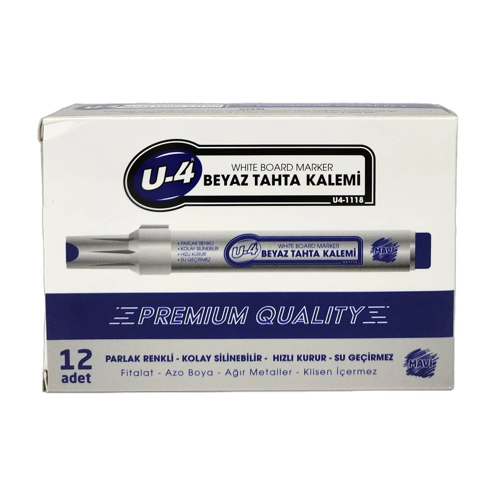 U-4 Beyaz Tahta Kalemi Mavi U4-1118 X 12 Adet