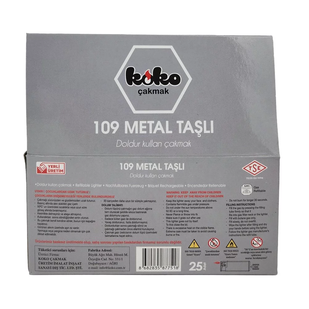 Koko Metal Taşlı Çakmak*25 Koko Metal Taşlı Çakmak*25