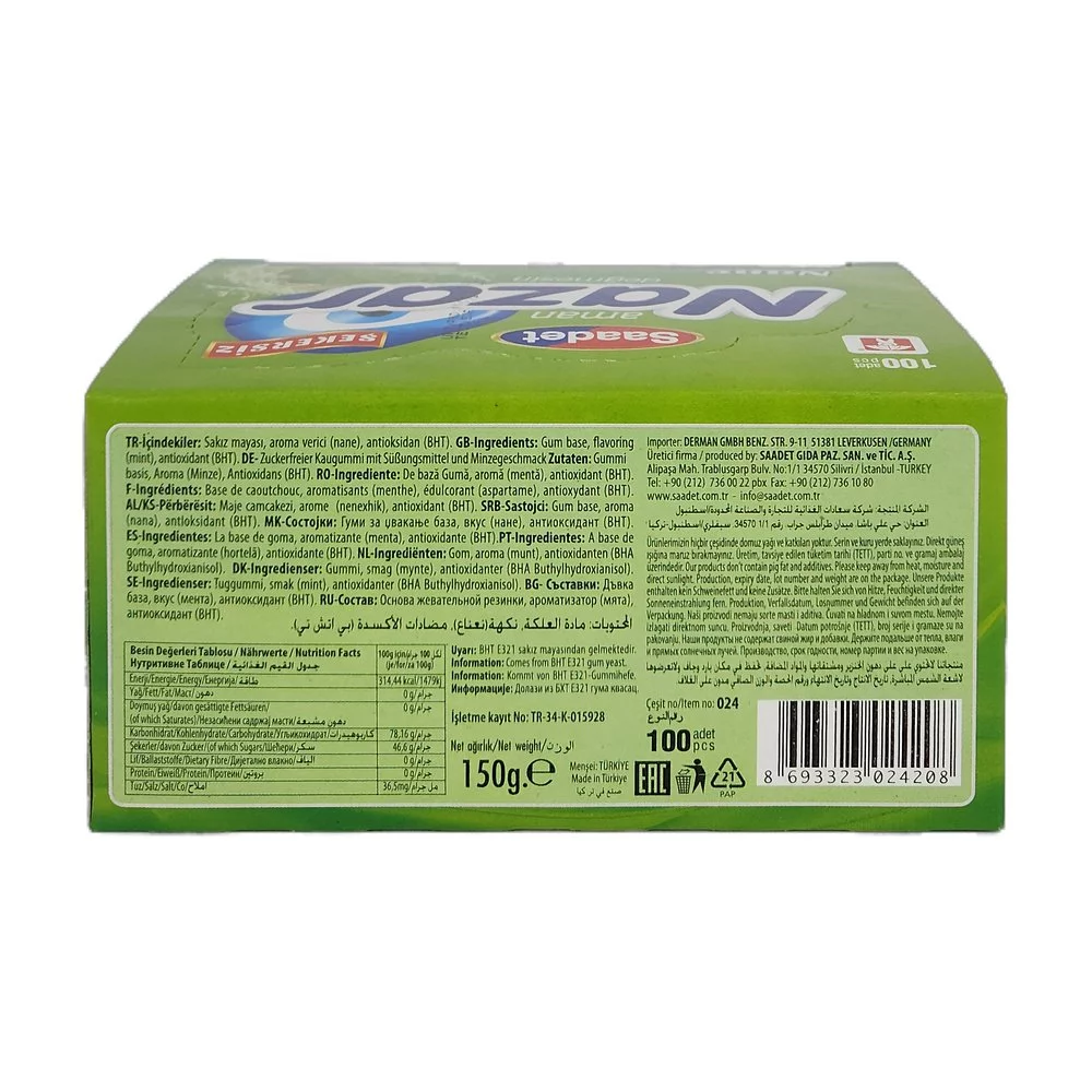 Nazar Nane Aromalı Sakız Tekli *100Ad Nazar Nane Aromalı Sakız Tekli *100Ad