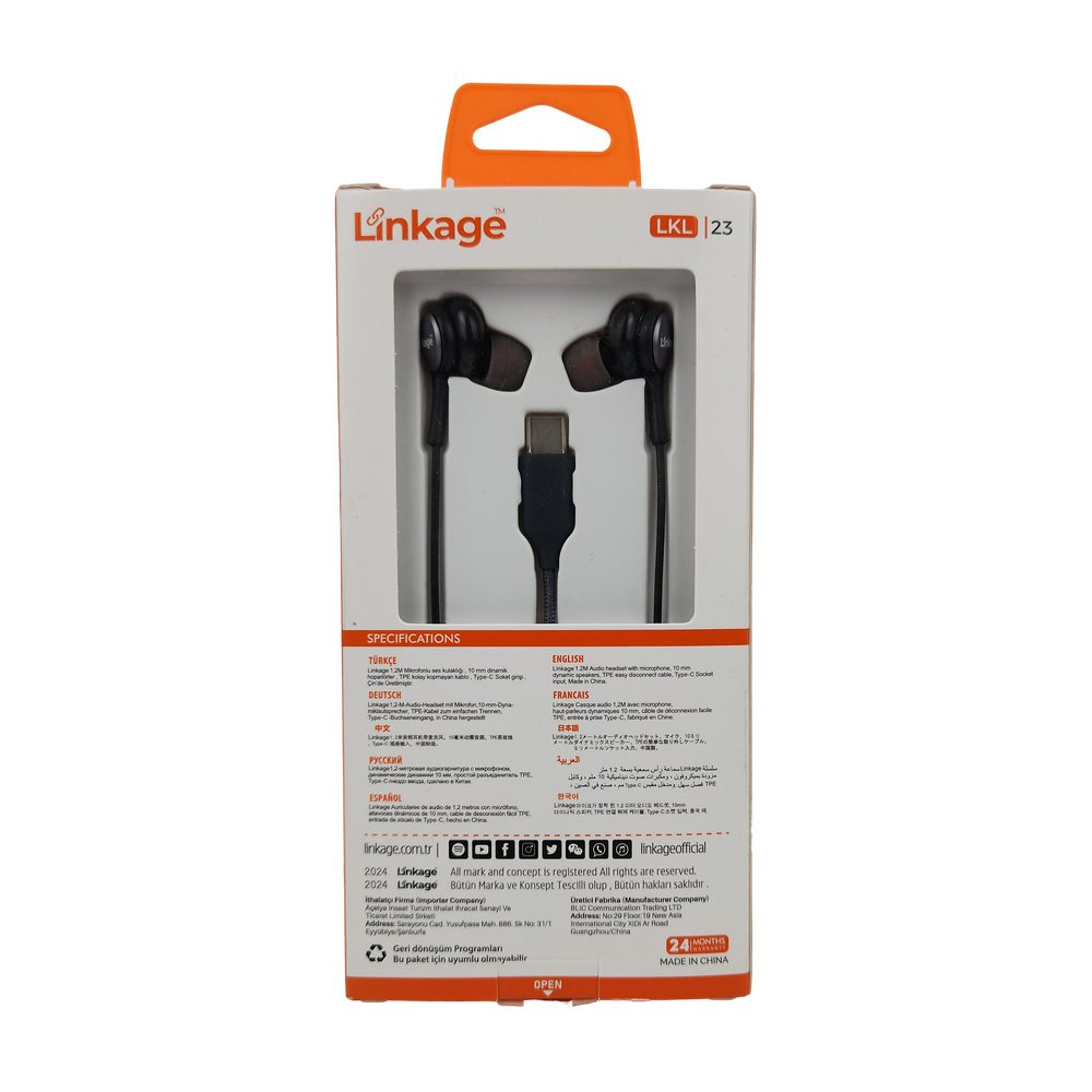 Kulaklık TYPE-C Girişli 1.2M Kulak İçi LKL-23 Kulaklık TYPE-C Girişli 1.2M Kulak İçi LKL-23