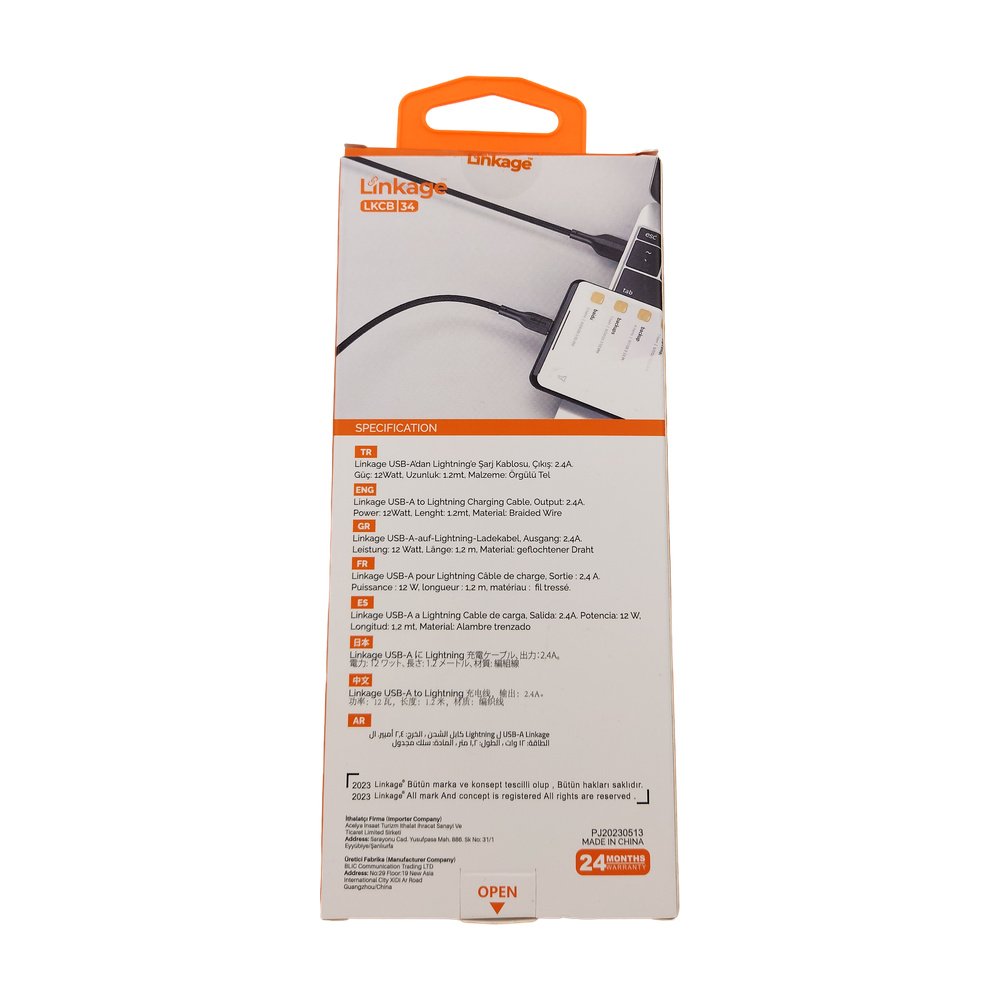 Hızlı Şarj Kablosu Lightning (Iphone) - 2.4Amper - 12W LKCB-34 Hızlı Şarj Kablosu Lightning (Iphone) - 2.4Amper - 12W LKCB-34