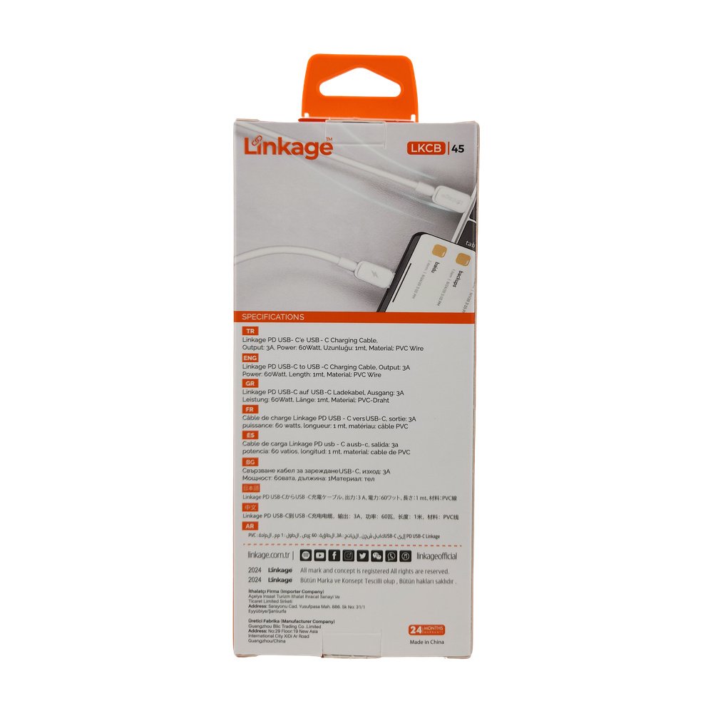 Hızlı Şarj Kablosu Type-C To Type-C 3A 60W Lkcb-45 Hızlı Şarj Kablosu Type-C To Type-C 3A 60W Lkcb-45