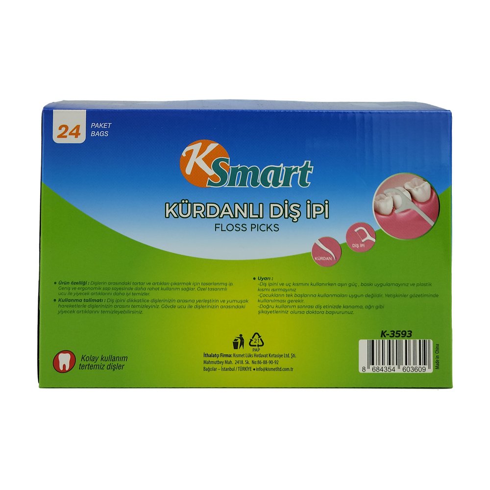 Ksmart Kürdanlı Diş İpi 30Lu K-3593 X 24 Paket Ksmart Kürdanlı Diş İpi 30Lu K-3593 X 24 Paket