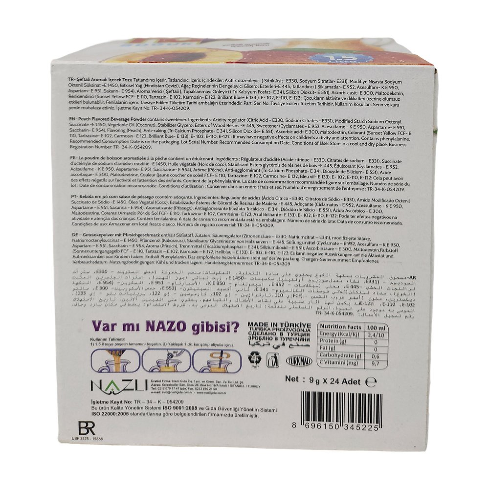 Nazo Şeftali Aromalı 9Gr*24 Ad Nazo Şeftali Aromalı 9Gr*24 Ad