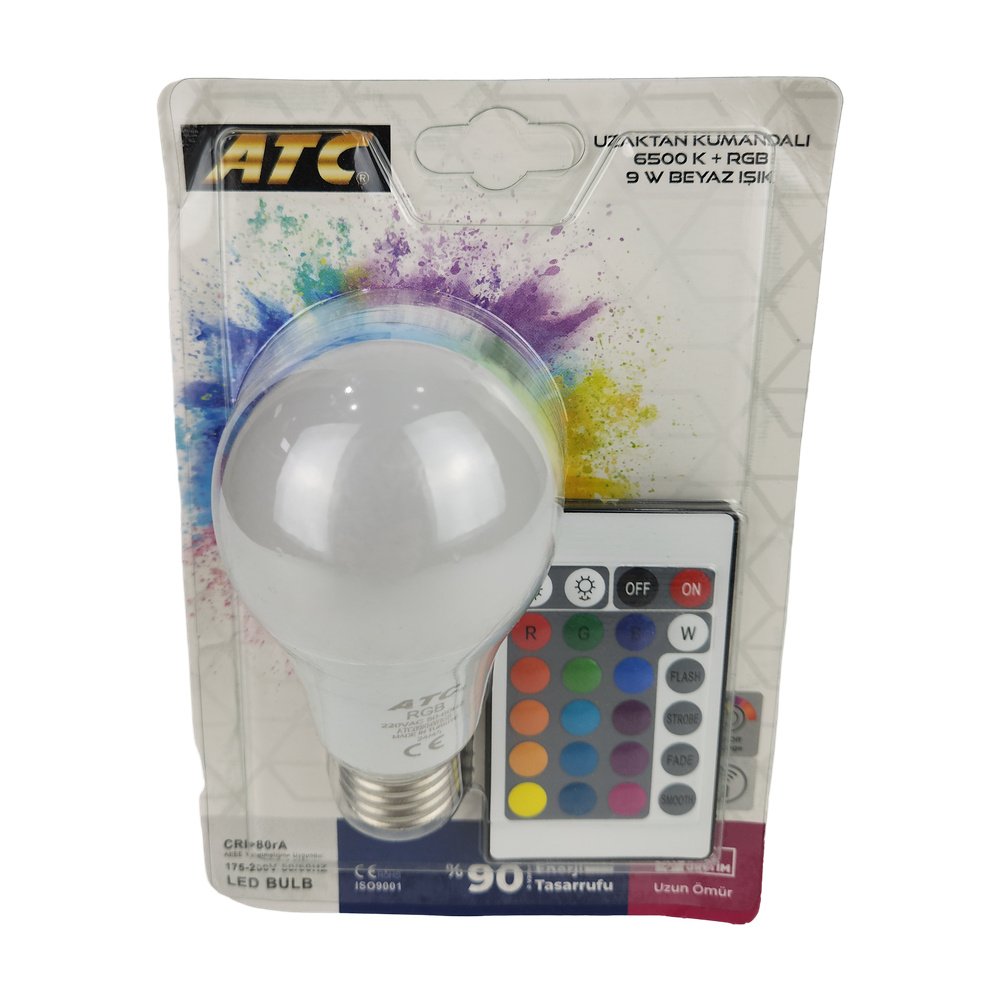 ATC Uzaktan Kumandalı 9W RGB + 6500K Beyaz Işık LED Ampul (E27) ATC Uzaktan Kumandalı 9W RGB + 6500K Beyaz Işık LED Ampul (E27)