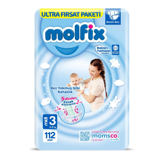 Molfix 3 Beden Midi 112 Adet Bebek Bezi  *2 Adet