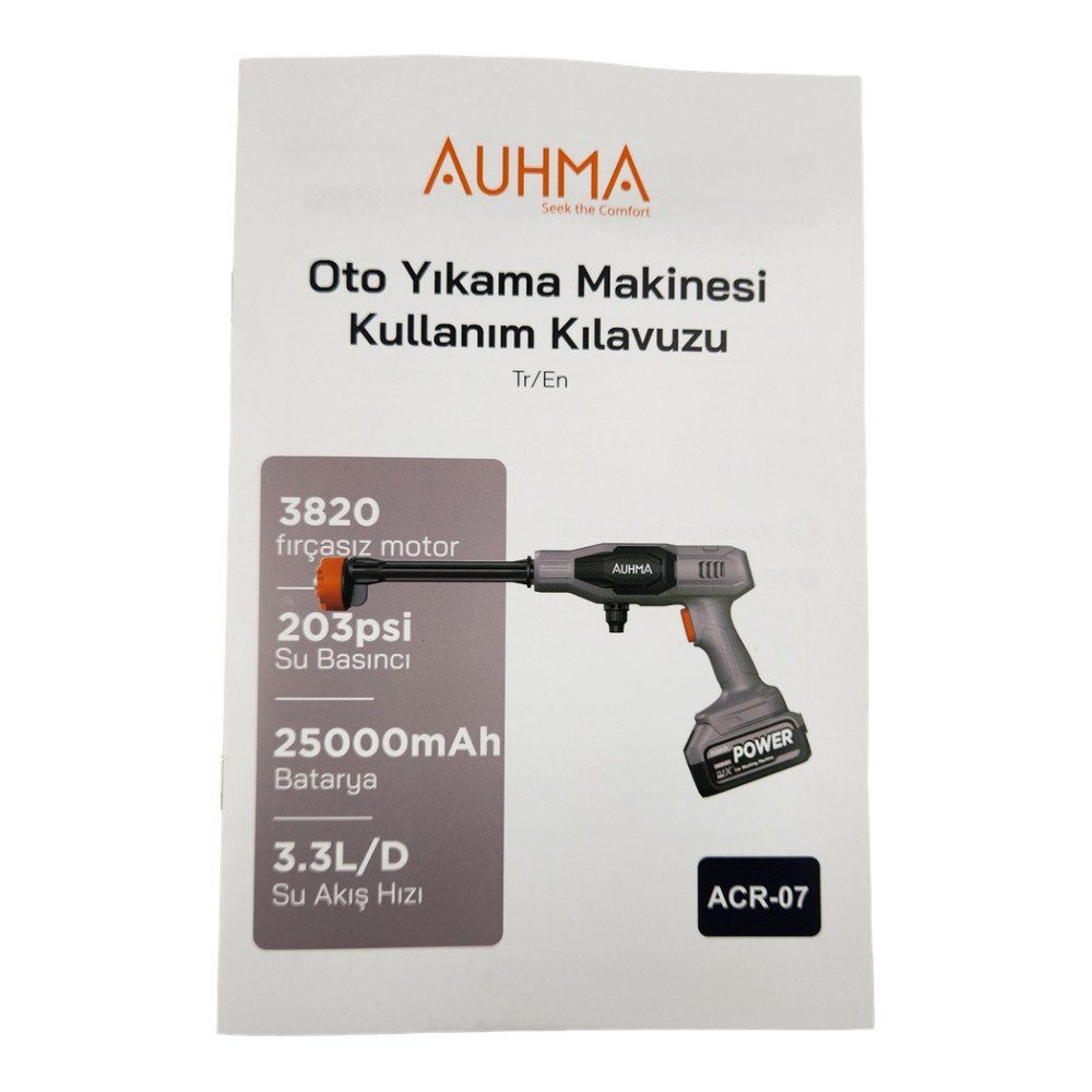 Auhma Akülü Basınçlı Araç Yıkama Makinesi 21V ACR-07 203 Psi