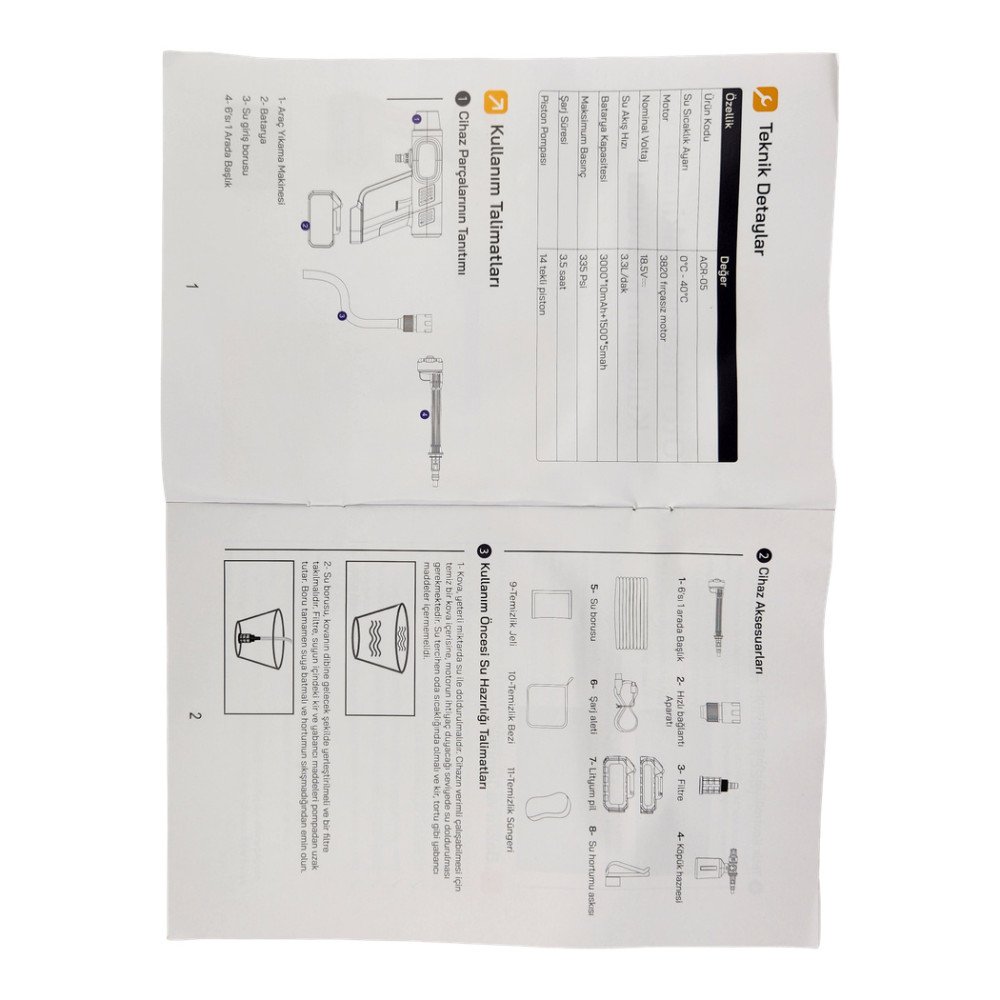 Auhma Akülü Basınçlı Araç Yıkama Makinesi 21V ACR-05 335 Psi