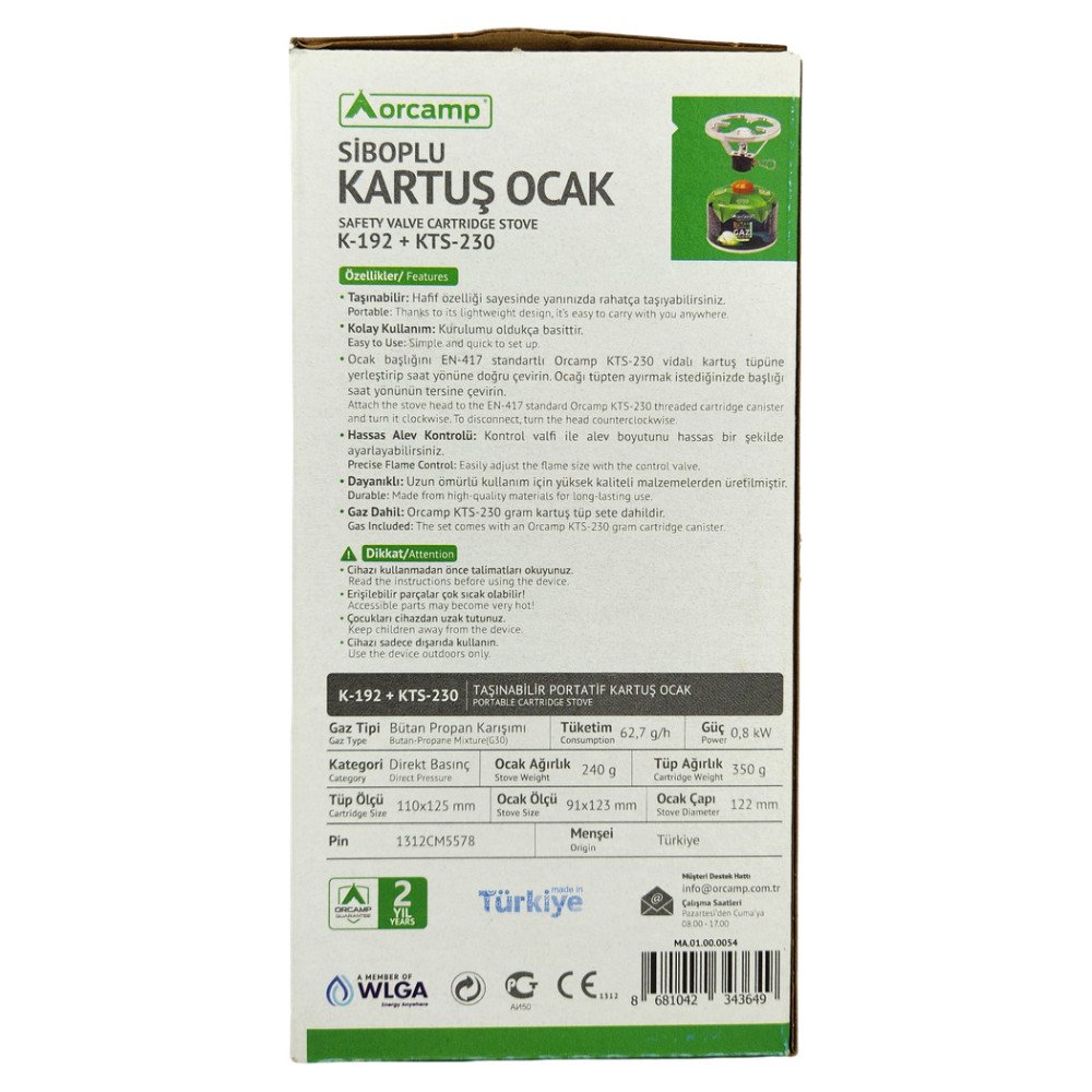 Orcamp Siboplu Kartuş Ocak K-192-230