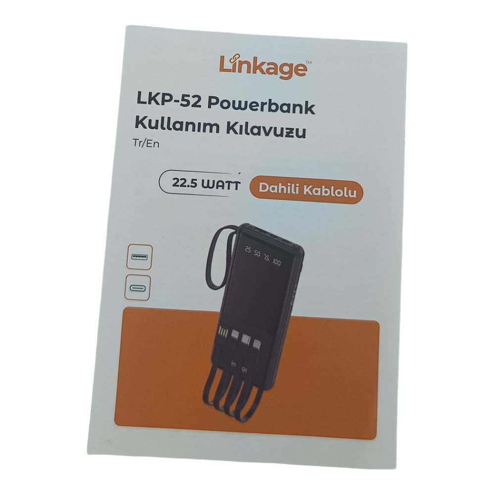 Linkage LKP-52 10.000 mAh Dahili Type-C, Micro USB ve Lightning Kablolu LCD Powerbank