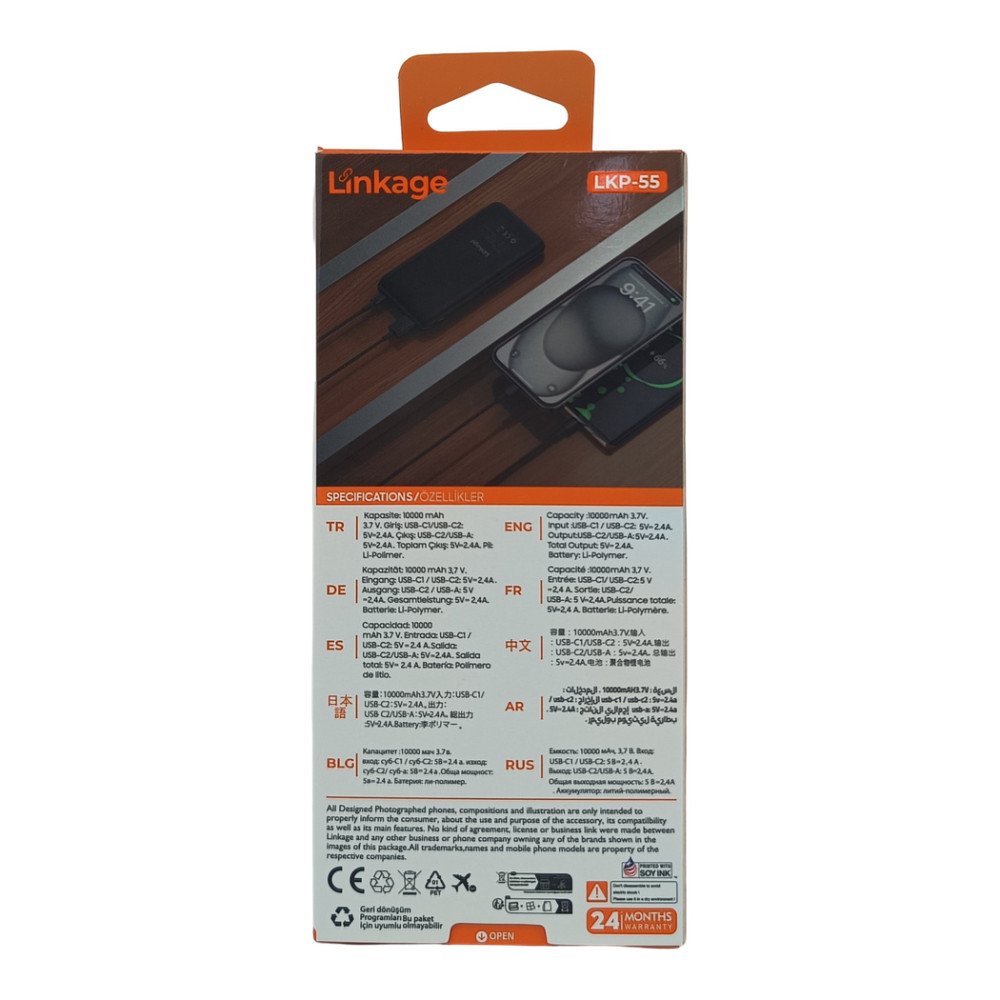 Linkage LKP-55 10.000 mAh Çift USB-C Girişli ve USB-A Çıkışlı Powerbank