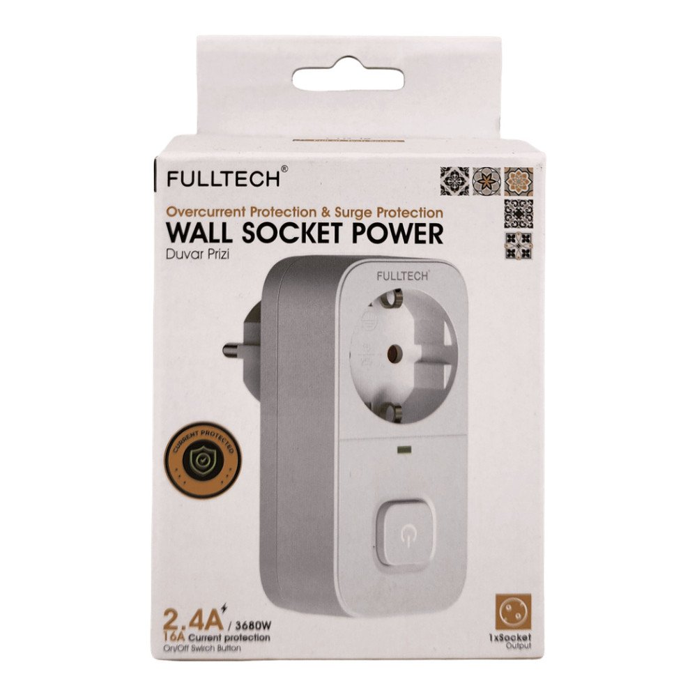 FTR-18 Duvar Prizi Akım Korumalı Düğmeli