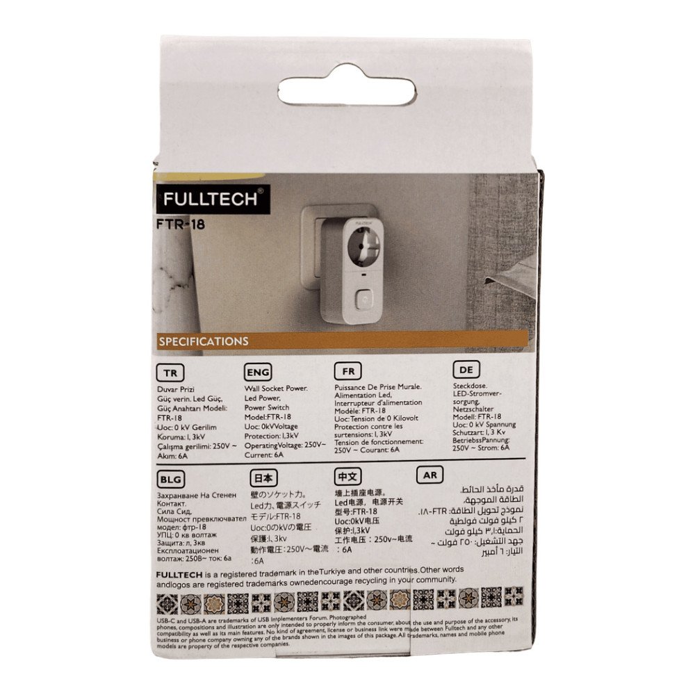FTR-18 Duvar Prizi Akım Korumalı Düğmeli