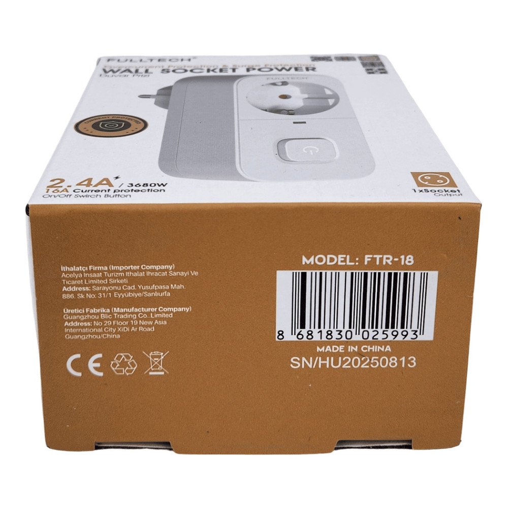 FTR-18 Duvar Prizi Akım Korumalı Düğmeli