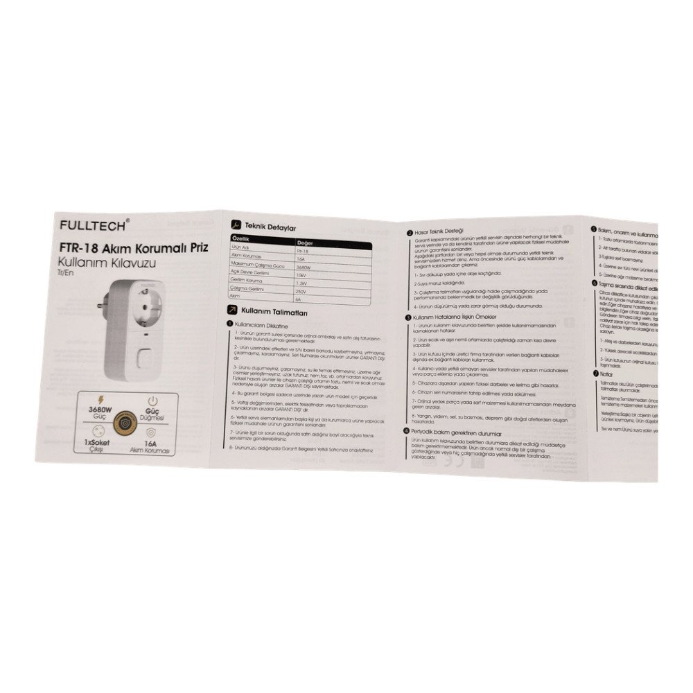 FTR-18 Duvar Prizi Akım Korumalı Düğmeli