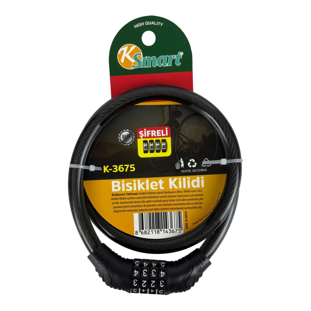 K-3675 Büyük Boy Şifreli Bisiklet Kilidi